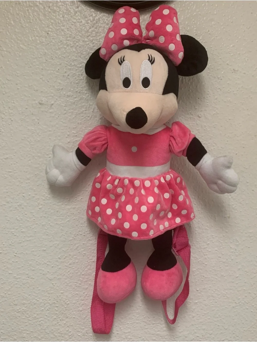 Disney Minnie Mouse Kids Stuffed Animal Pink Polka Dot Plush Backpack